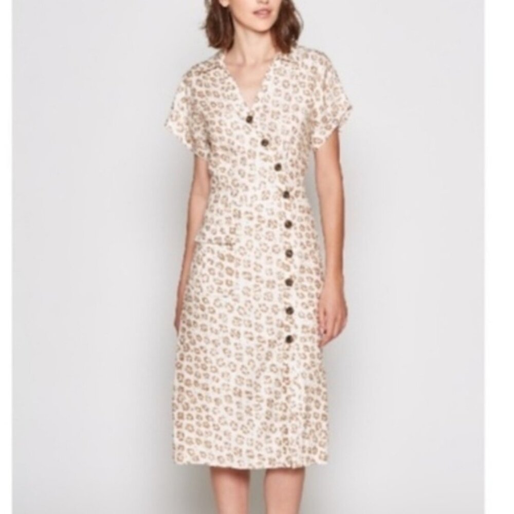Joie Women´s Linen Off White Leopard Print Button Down Dress XS